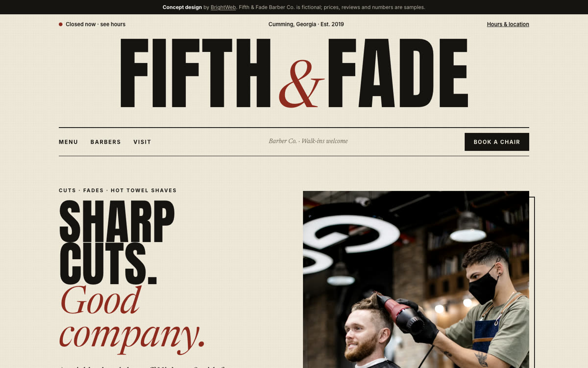 Fifth and Fade Barber Co. demo website